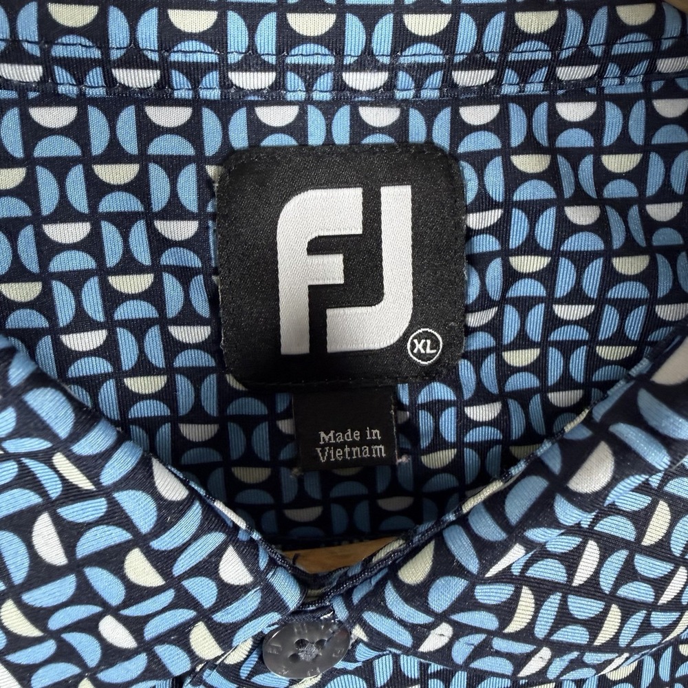 FootJoy Mens XL Blue Geometric Print Stretch Golf Polo Shirt Short Sleeve - Picture 3 of 7
